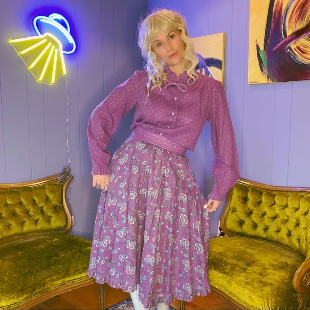 Vintage Rare 1970s 3 Piece Floral Skirt Set